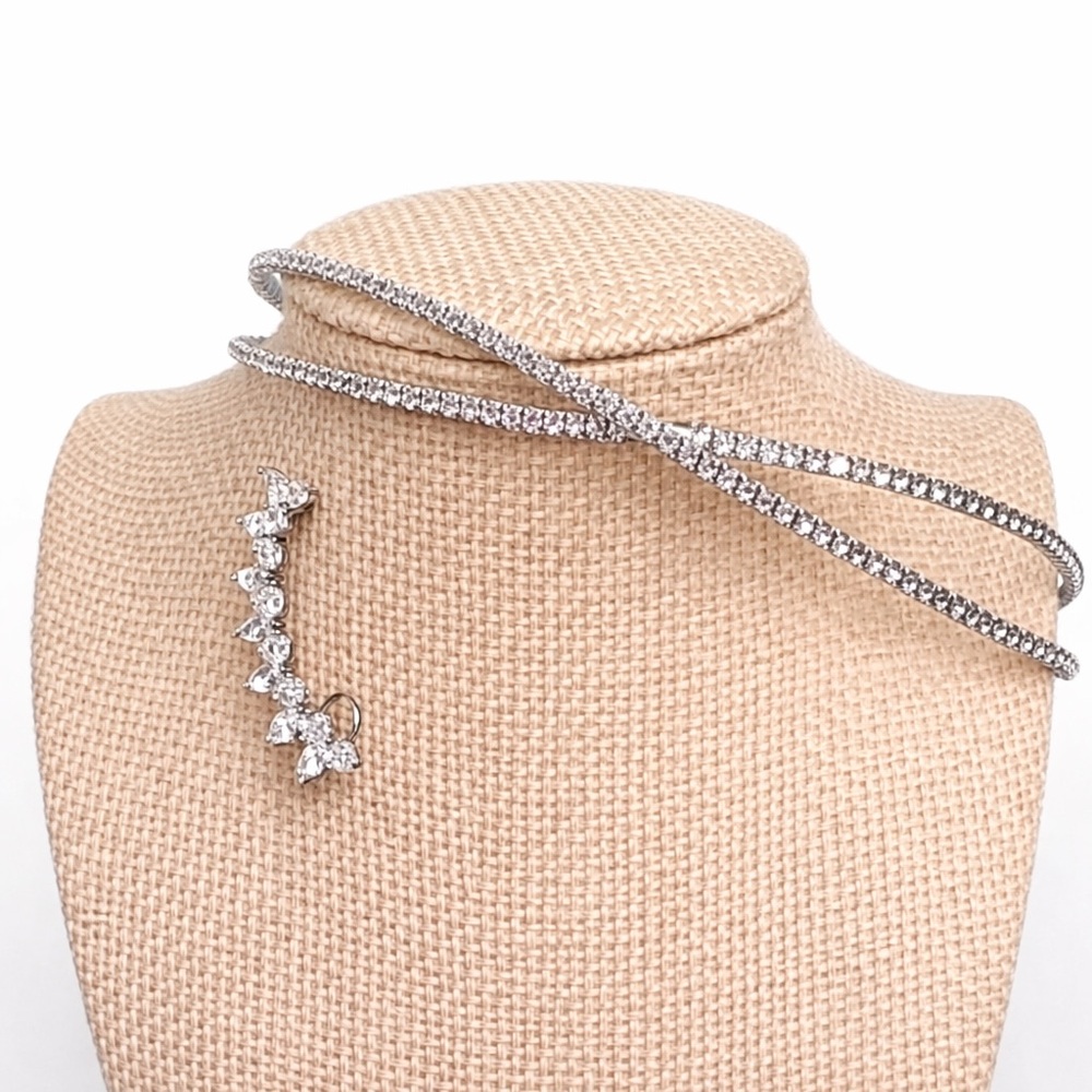 ✨ Rhinestone Wrap Choker + Crystal Leaf Ear Crawler Bundle | Glam Set